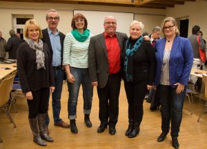 v.l. stellv. Vorsitzende Christiane Blatt (MdL), Vorsitzender Paul Hommes, die neue Schriftführerin Dagmar Galinowski, Kandidaten für die Regionalverbandsversammlung Norbert Degen, Sandra Bollinger-Drudi und Sandra Aveaux